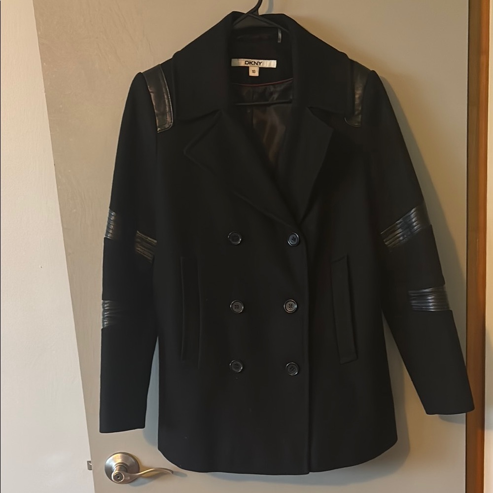 DKNY Women's Black Double-Breasted Coat